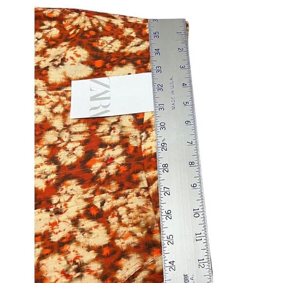 Zara Pants Womens XS Orange Flare Printed Burnt Festival Yellow Bright Fall - Picture 6 of 12